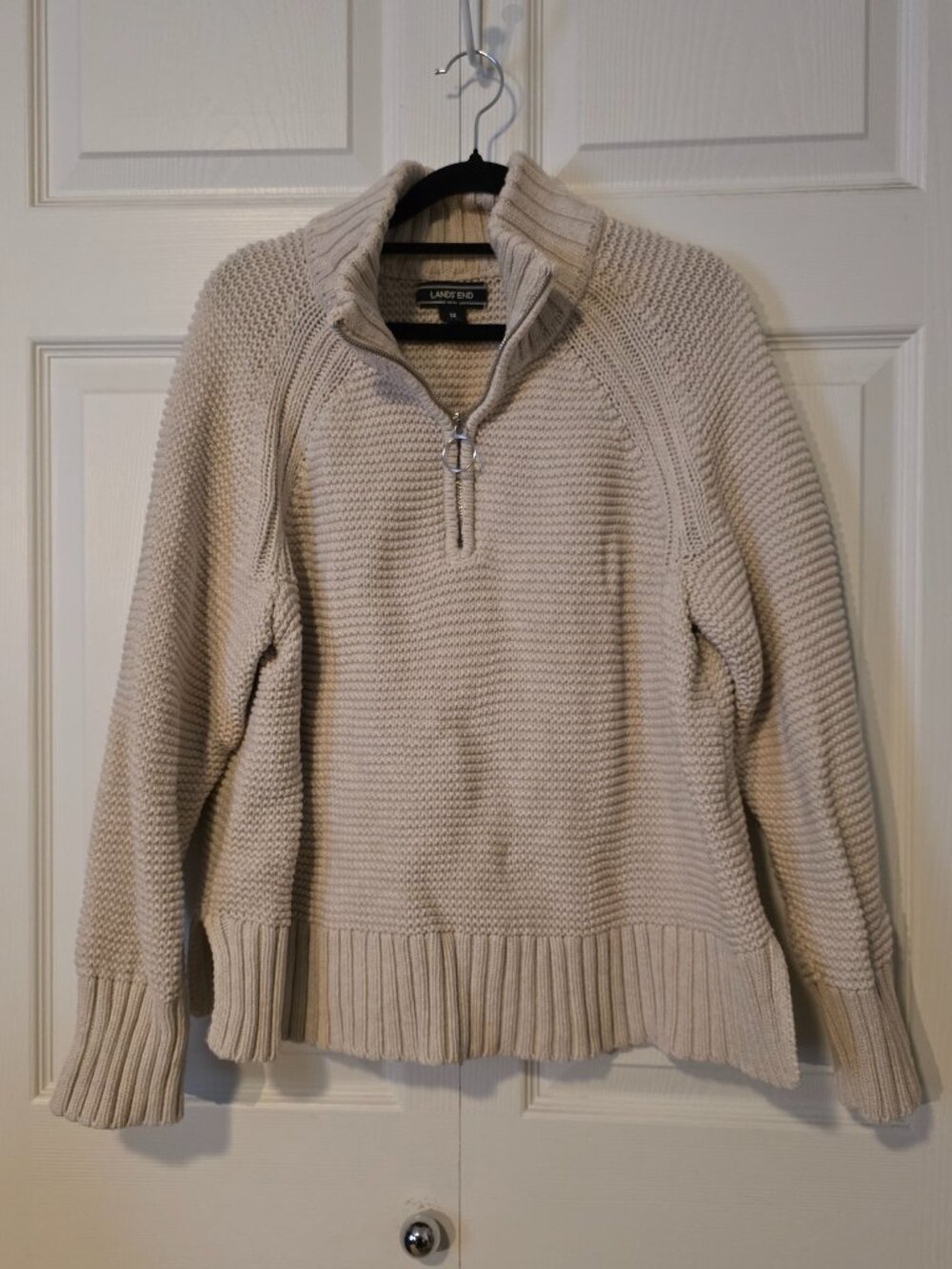 Lands' End Women's Cream Zip-Front Knit Turtleneck Sweater